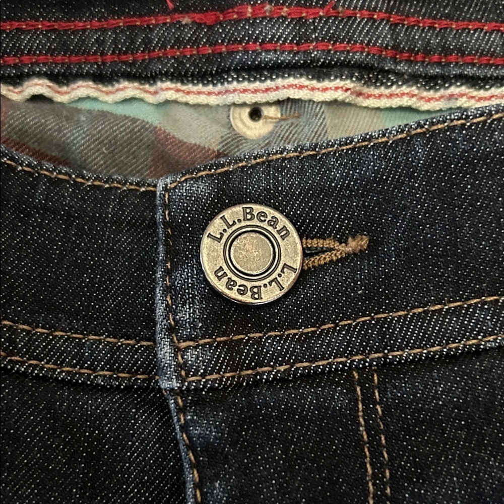 LLBean Flannel Lined Classic Dark Blue Straight Leg Jeans Size 10 - Picture 2 of 15